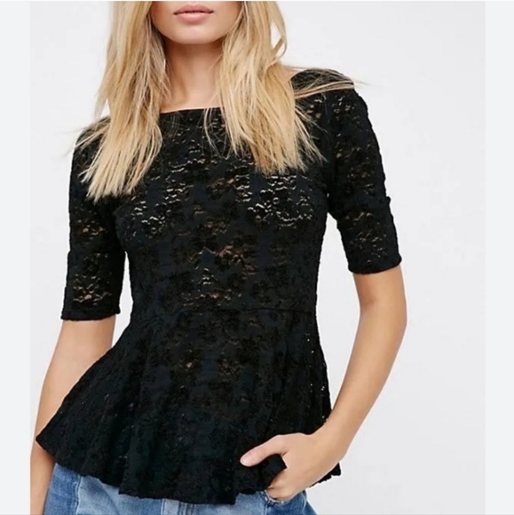 Free People Black Lace Peplum Open Back Top XS - Picture 16 of 16